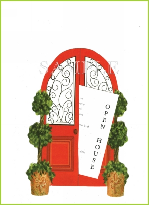 Red Door With Topiaries